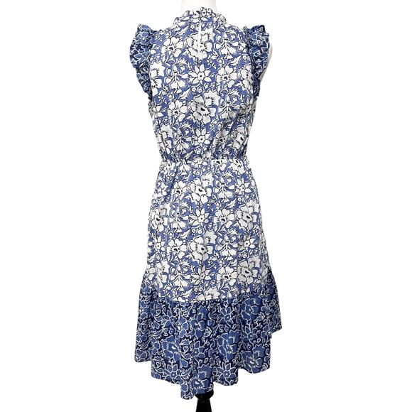 J.Crew Dress Ruffle Sleeve Midi Blue White Floral Cotton CA214 Women’s size 2 - Picture 4 of 12